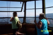 Aerial Tram - Ladies clutching after tram swings over tower