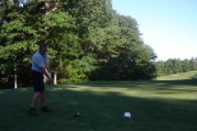 Bruce on 9th tee in the early morning shadows