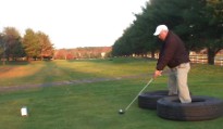 Must tee off with feet in tires on 5