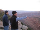 Discussing landmarks as dusk arrives