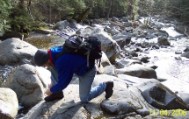 First of 3 icy river crossings, Cascade Brook Trail, 2000 feet