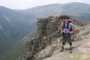 Bruce at summit of Mt Bondcliff, Mt Bond behind, Mt West Bond to left