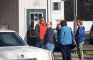 AJ and Kathy wait in the breakfast line outside Andy's