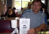 Grumpy before his coffee at the Oval Cafe in Milford