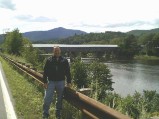 Covered bridge over Connecticut River and Mt. Ascutney